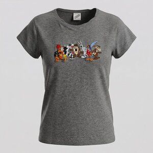 Looney Tunes T Shirt Warner Bros Gray Embroidered Bugs Bunny Taz Men's Medium